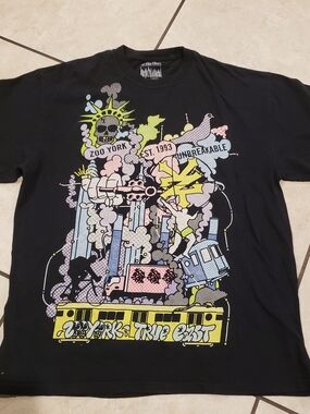 Zoo York Black Tee with Yellow, Light Blue & Pink City Graphic